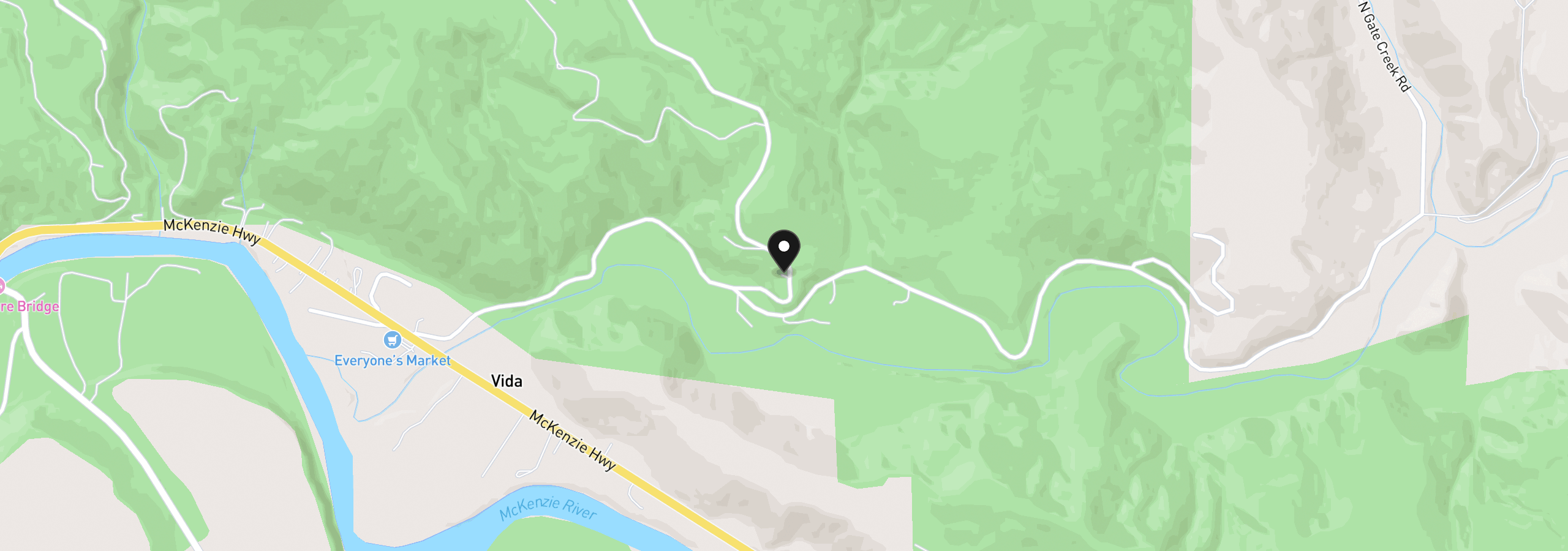 Map showing the location of 45947 N Gate Creek Rd, Vida, OR 97488