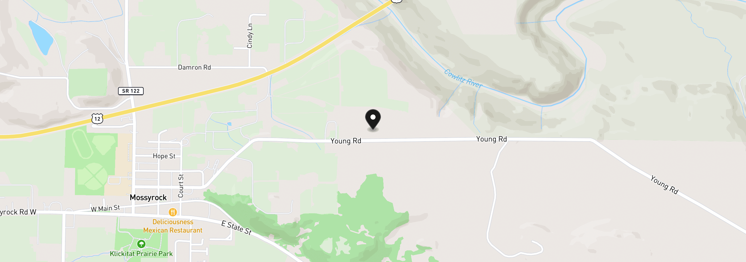 Map showing the location of 233 Young Rd, Mossyrock, Wa 98564