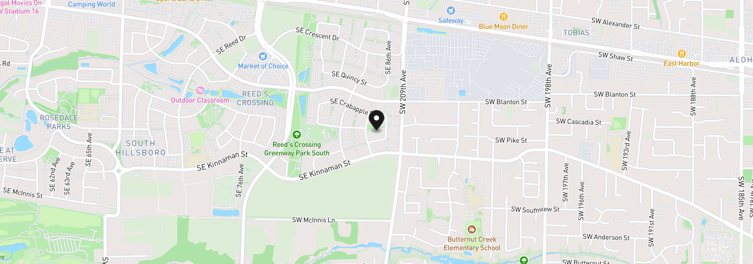 Map showing the location of 8551 SE Stonecrop Ln, Hillsboro, OR 97129