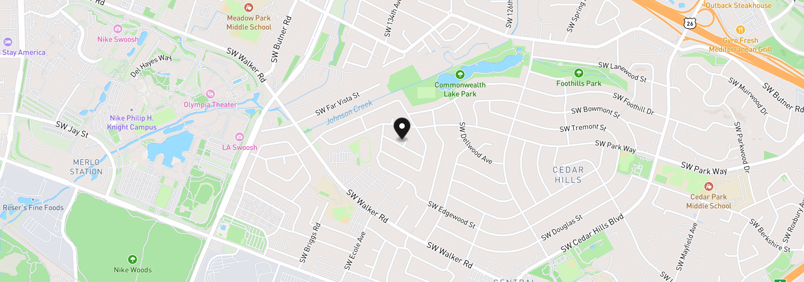 Map showing the location of 13315 SW Havencrest St, Beaverton, OR 97005