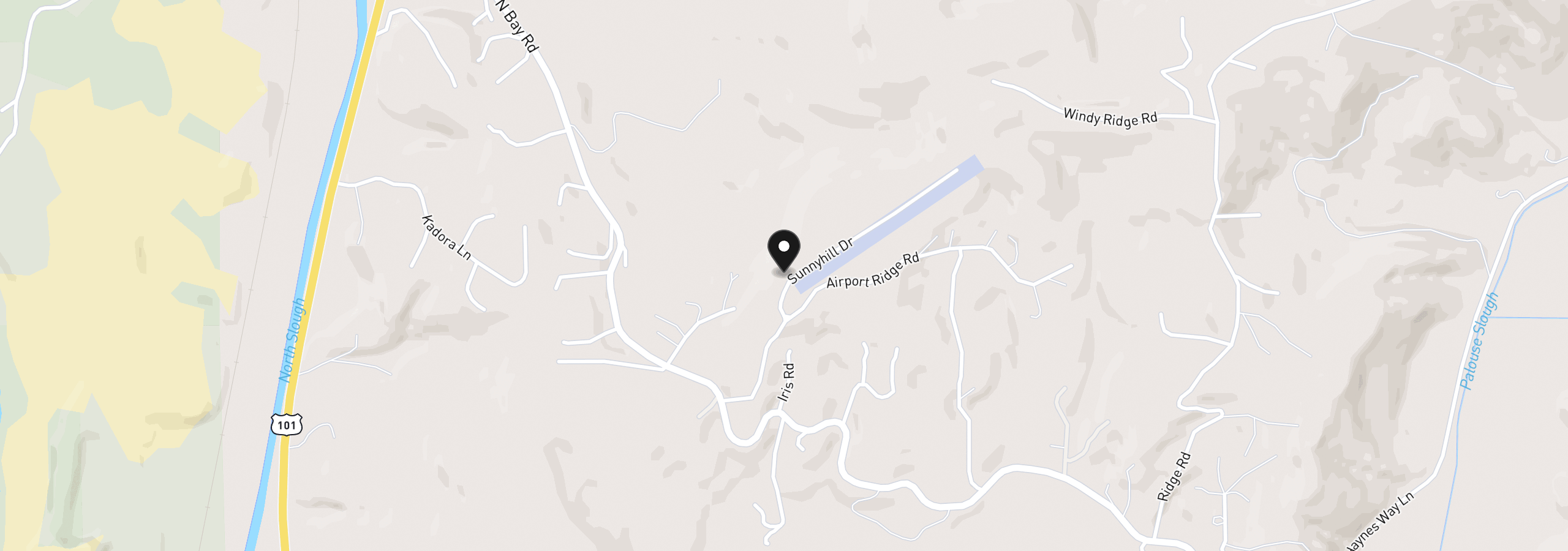 Map showing the location of 93815 Sunny Hill Ln, North Bend, OR 97459