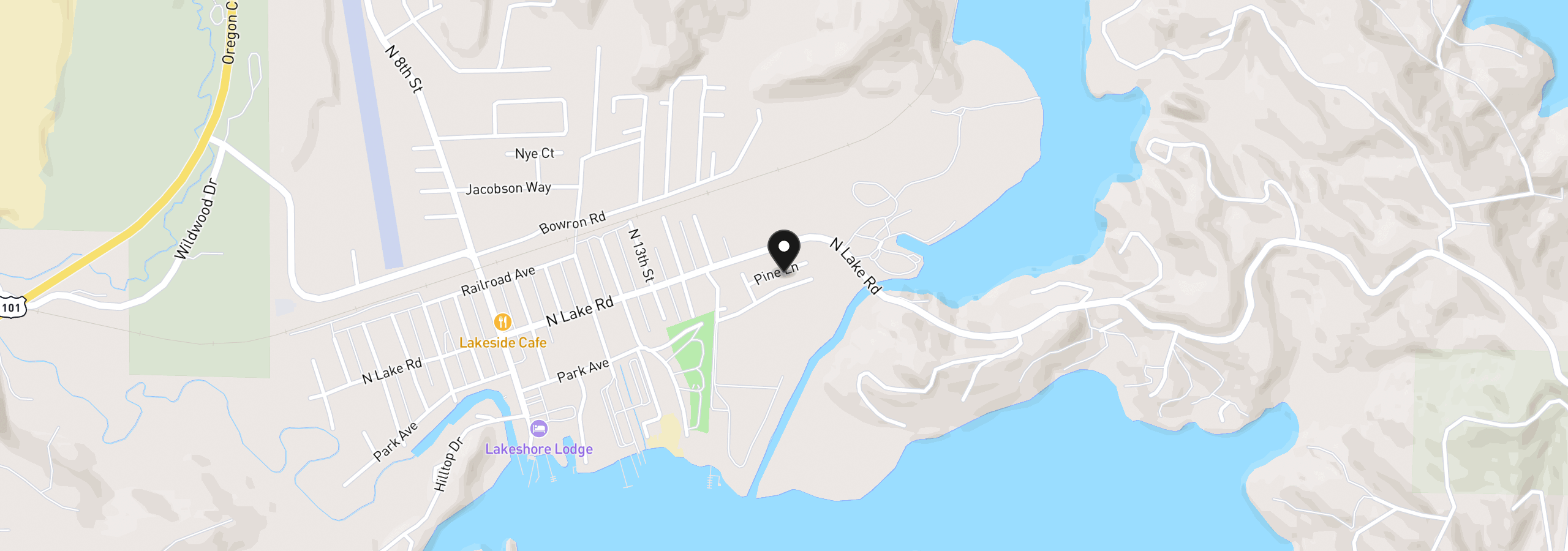 Map showing the location of 10 Pine Ln, Lakeside, OR 97449