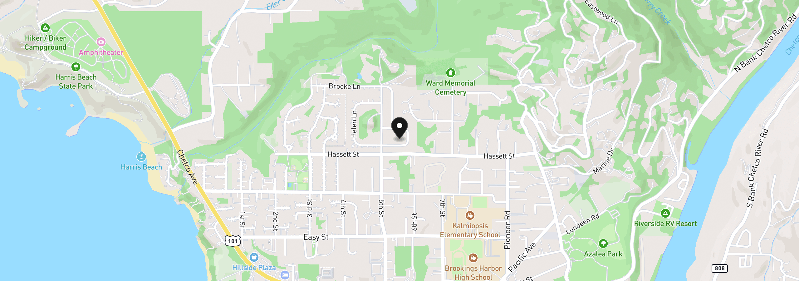 Map showing the location of 866 Jodee Ln, Brookings, OR 97415