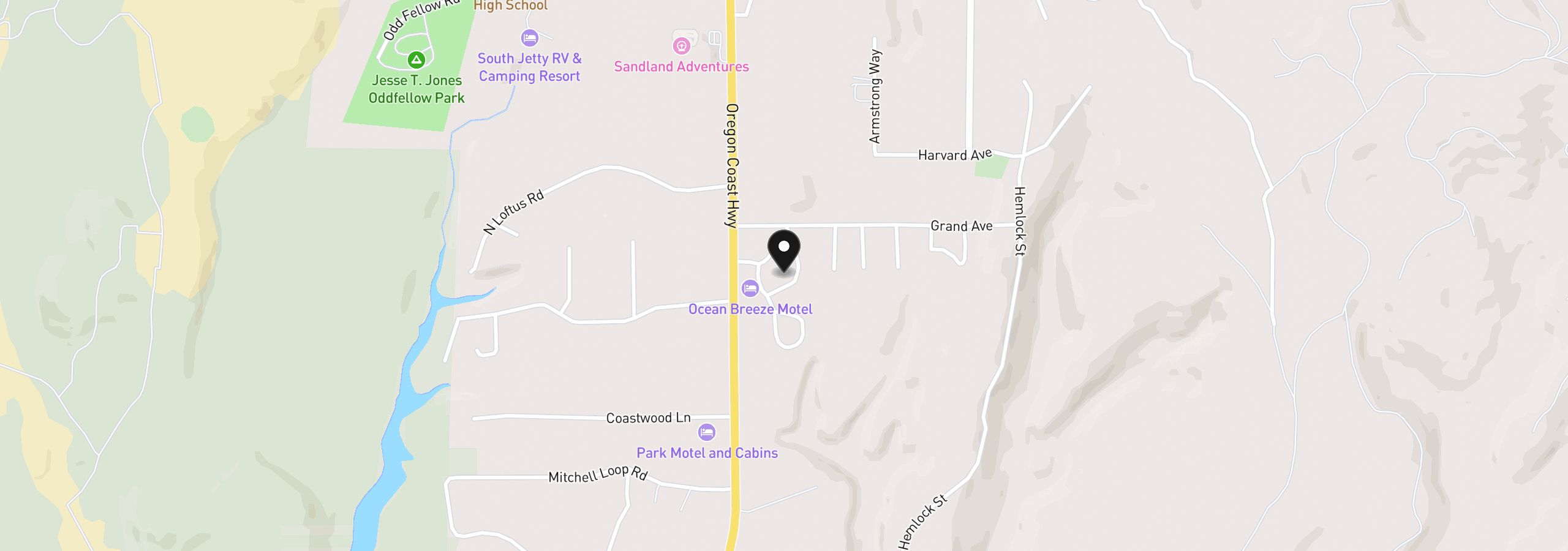 Map showing the location of 5198 Grand Ave, Florence, OR 97439