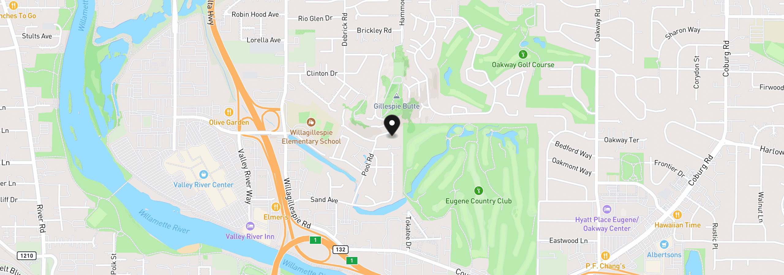 Map showing the location of 1025 Crenshaw Rd, Eugene, OR 97401