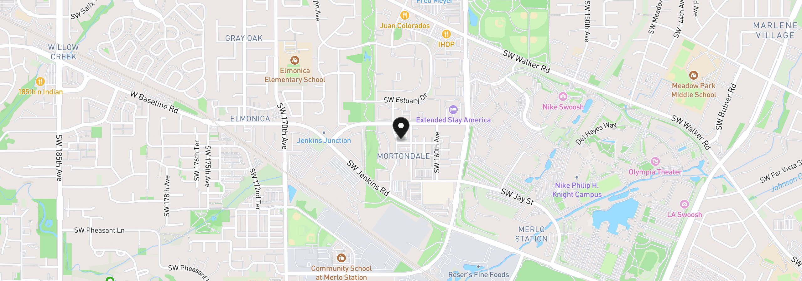 Map showing the location of 16265 SW Mason Ln, Beaverton, OR 97006
