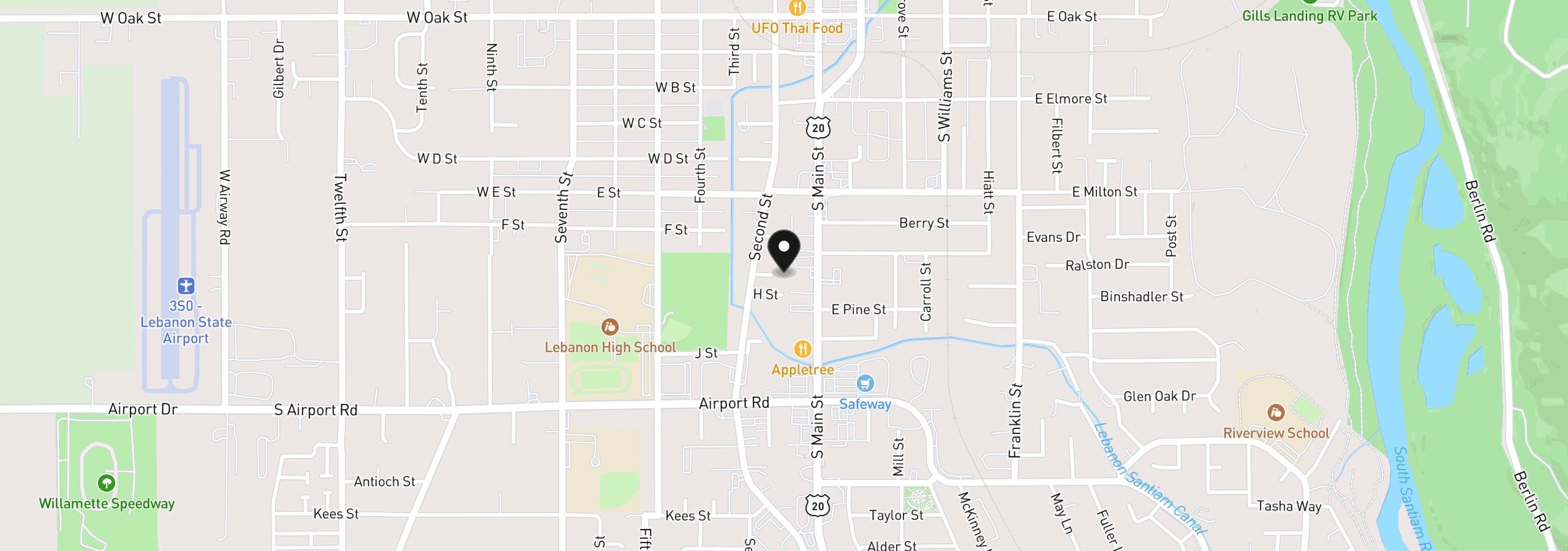 Map showing the location of 1671 Cooper St, Lebanon, OR 97355