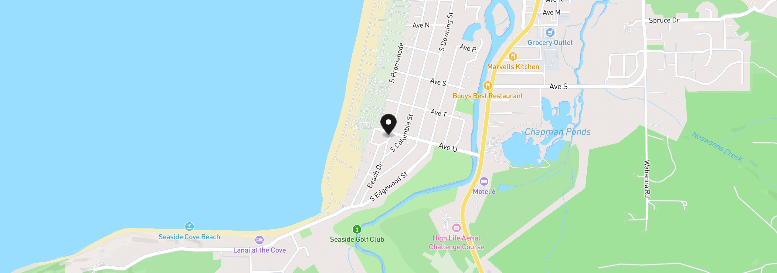 Map showing the location of 2316 Beach Dr 154, Seaside, OR 97138