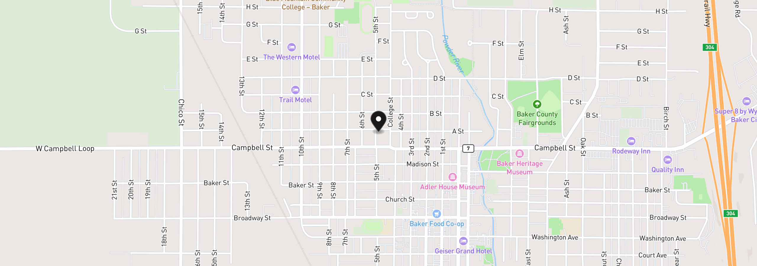 Map showing the location of 2536 5th St, Baker City, OR 97814