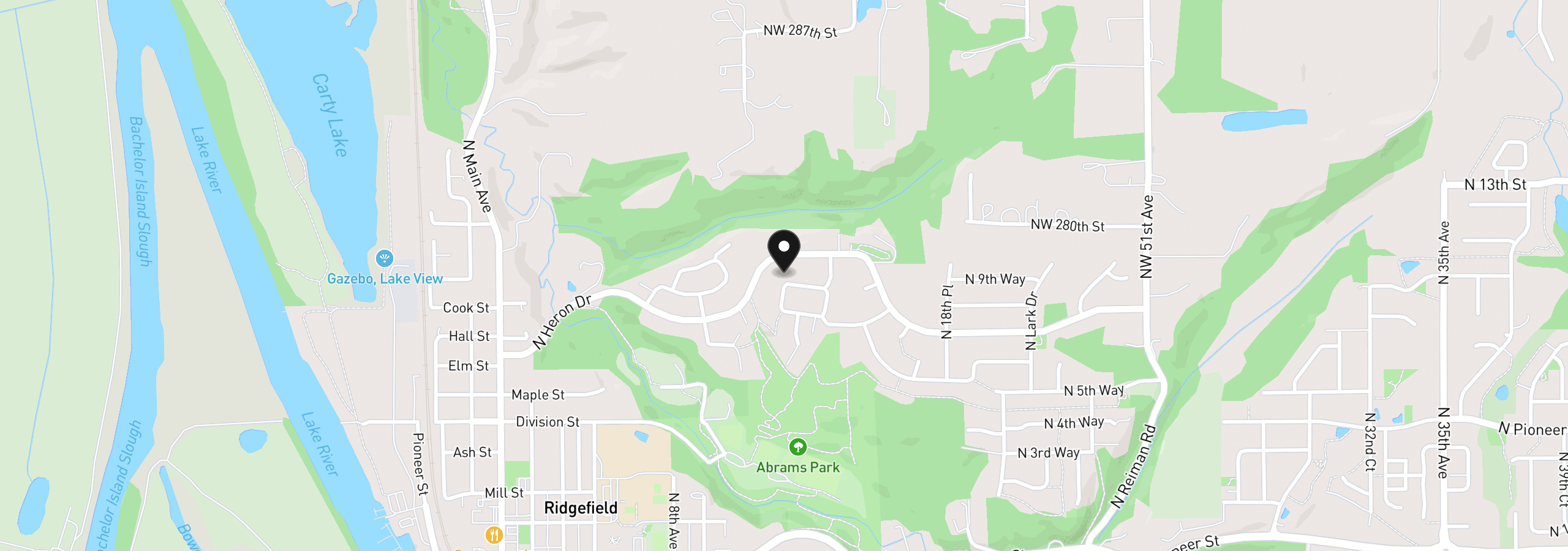 Map showing the location of 1124 N 9th Way, Ridgefield, Wa 98642
