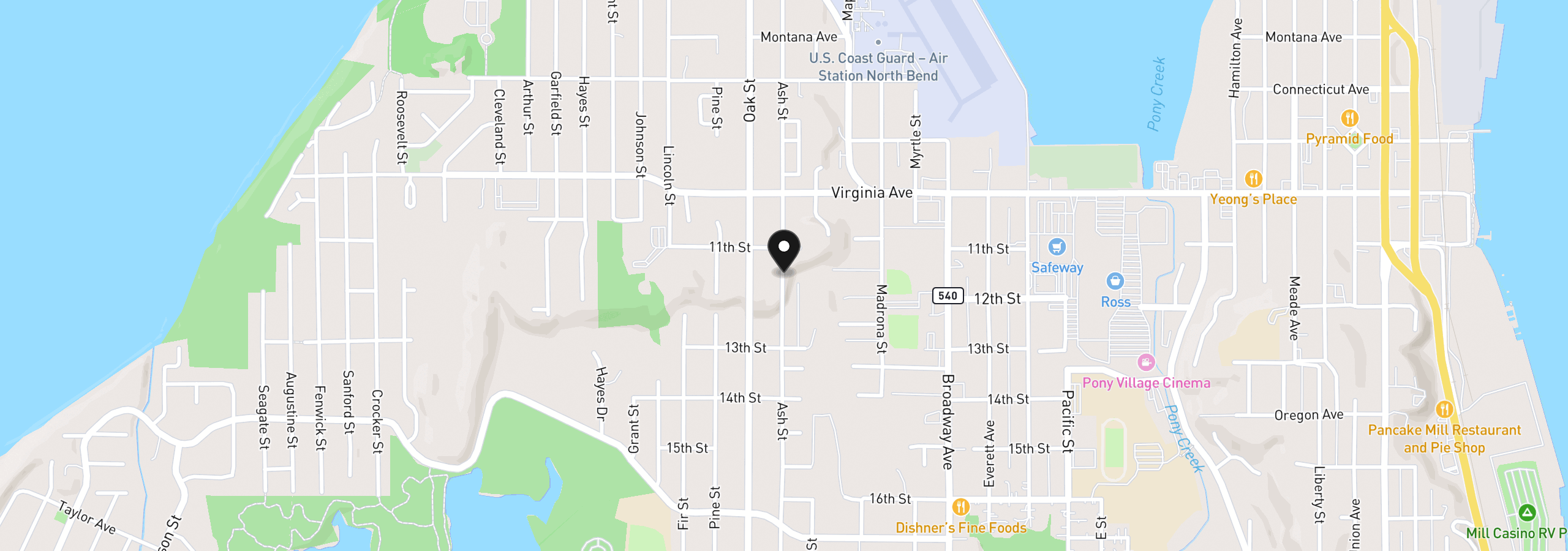 Map showing the location of 2143 Ash St, North Bend, OR 97459