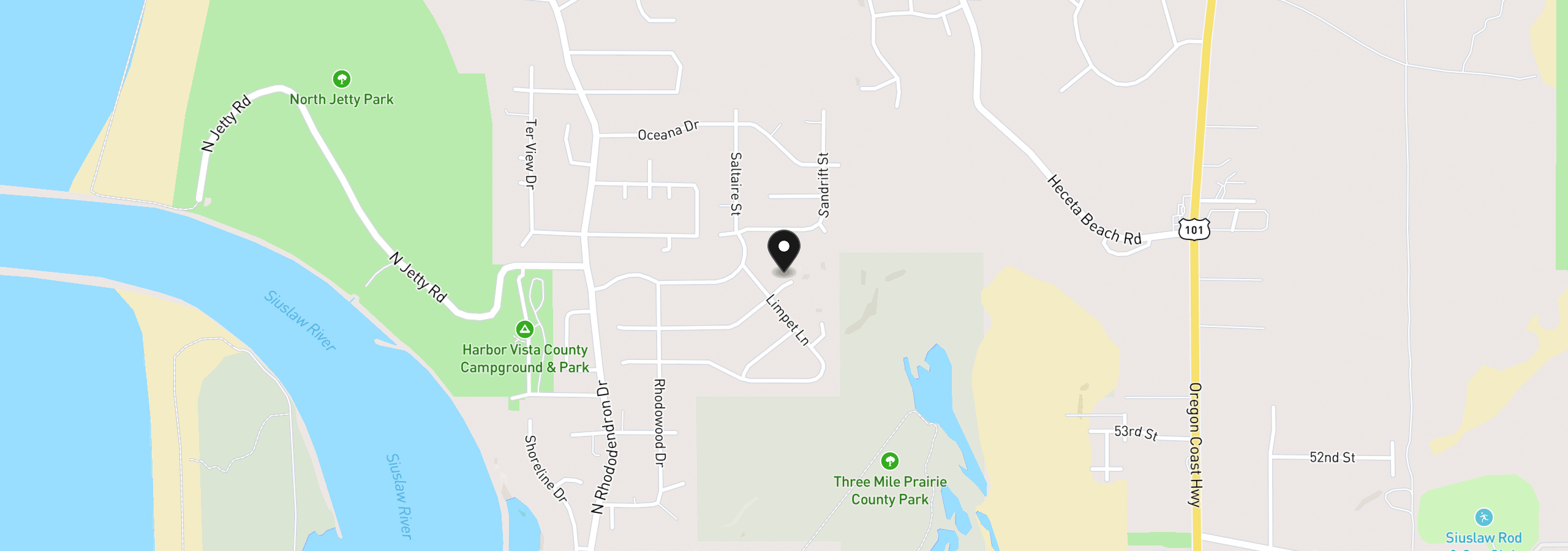 Map showing the location of 4933 Cloudcroft Ln, Florence, OR 97439