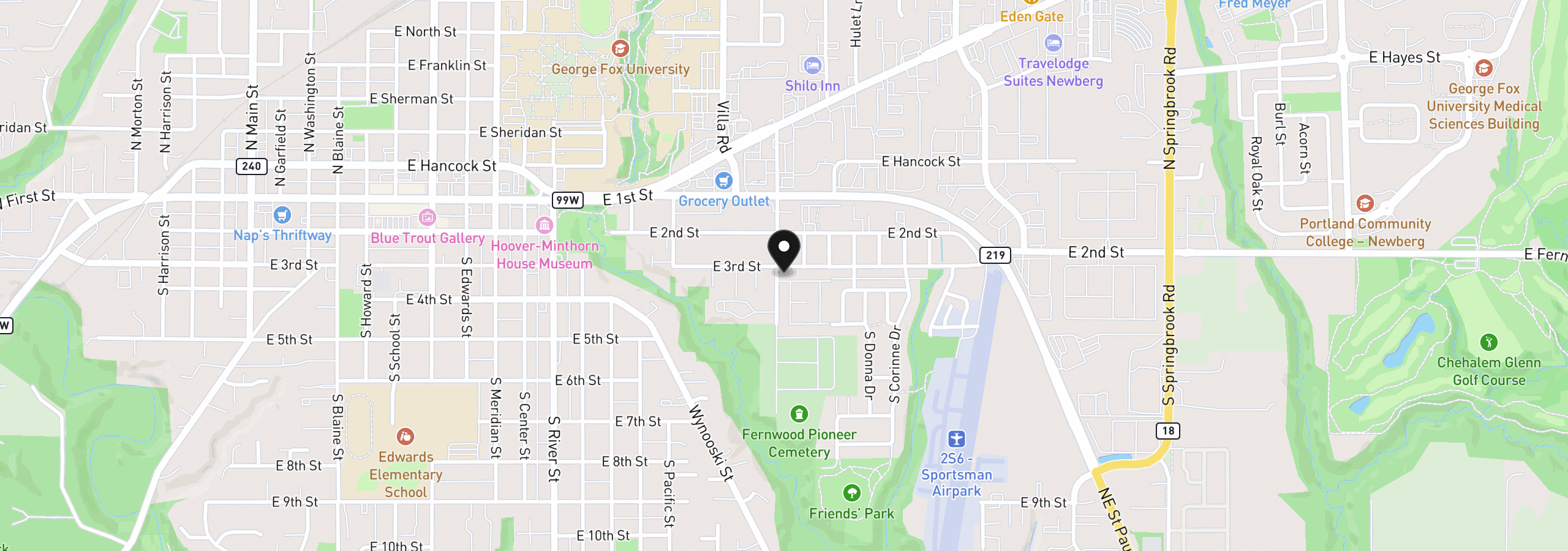 Map showing the location of 300 S Everest Rd, Newberg, OR 97132