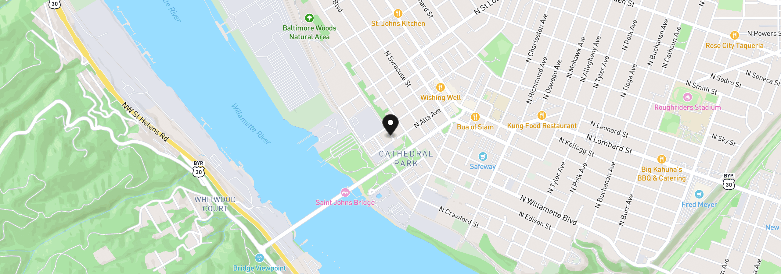 Map showing the location of 8712 N Decatur St 106, Portland, OR 97203
