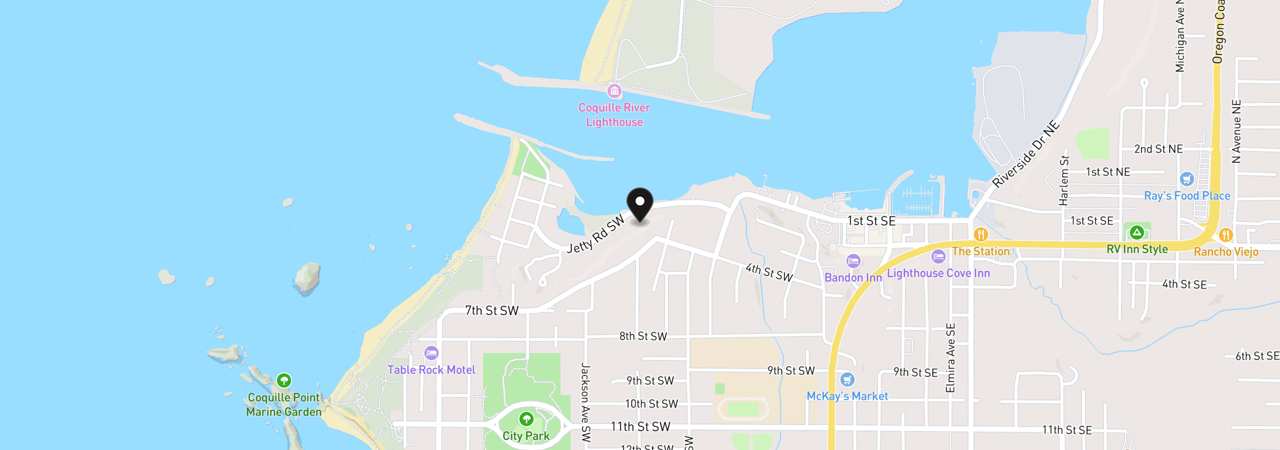 Map showing the location of 0 SW Jetty Rd, Bandon, OR 97411