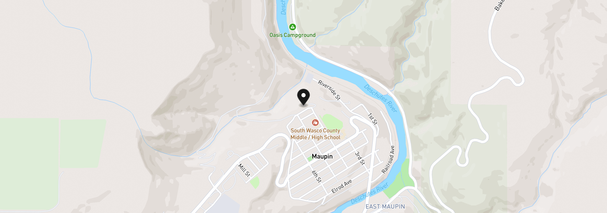 Map showing the location of 400 Lincoln Ave, Maupin, OR 97037