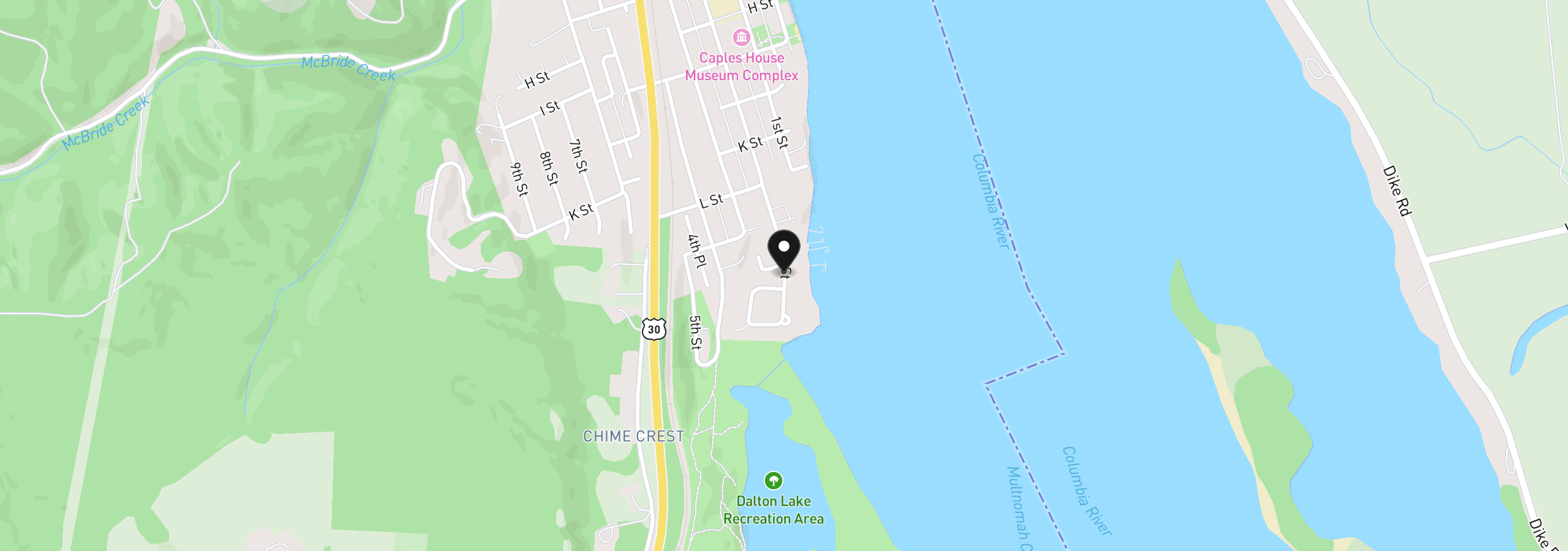 Map showing the location of 1355 2nd St, Columbia City, OR 97018