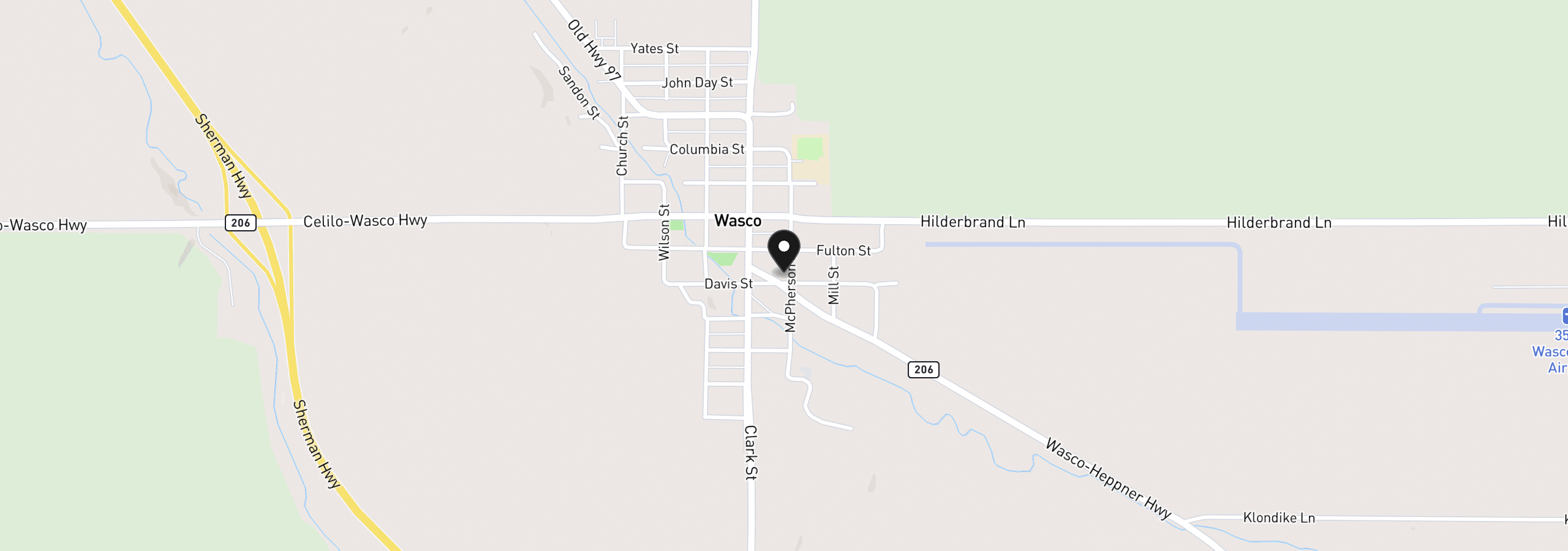 Map showing the location of 1116 McPherson St, Wasco, OR 97065