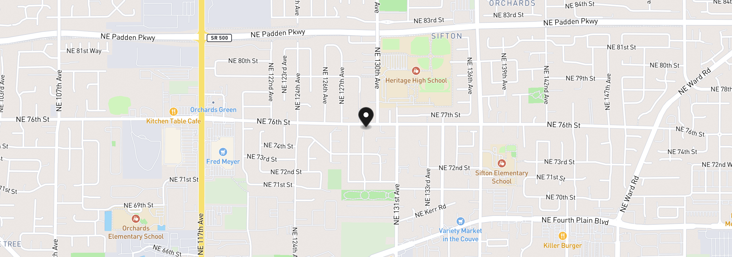 Map showing the location of 7413 NE 129th Ave, Vancouver, Wa 98660