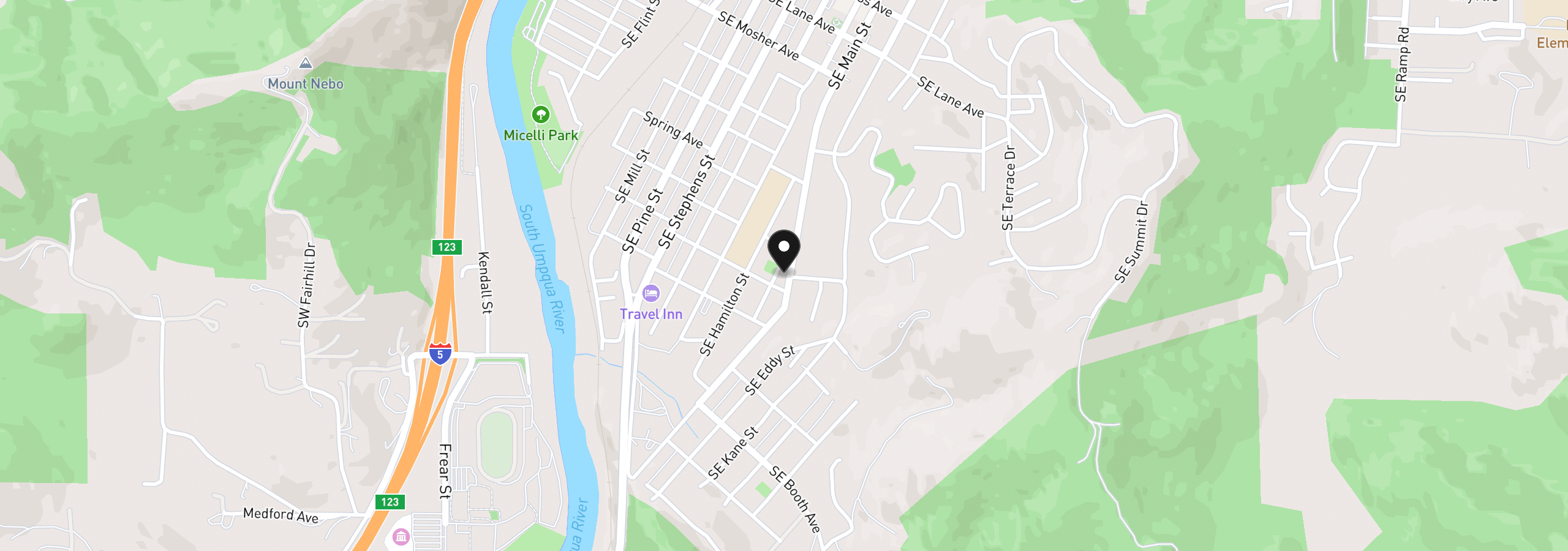 Map showing the location of 1446 SE Main St, Roseburg, OR 97470