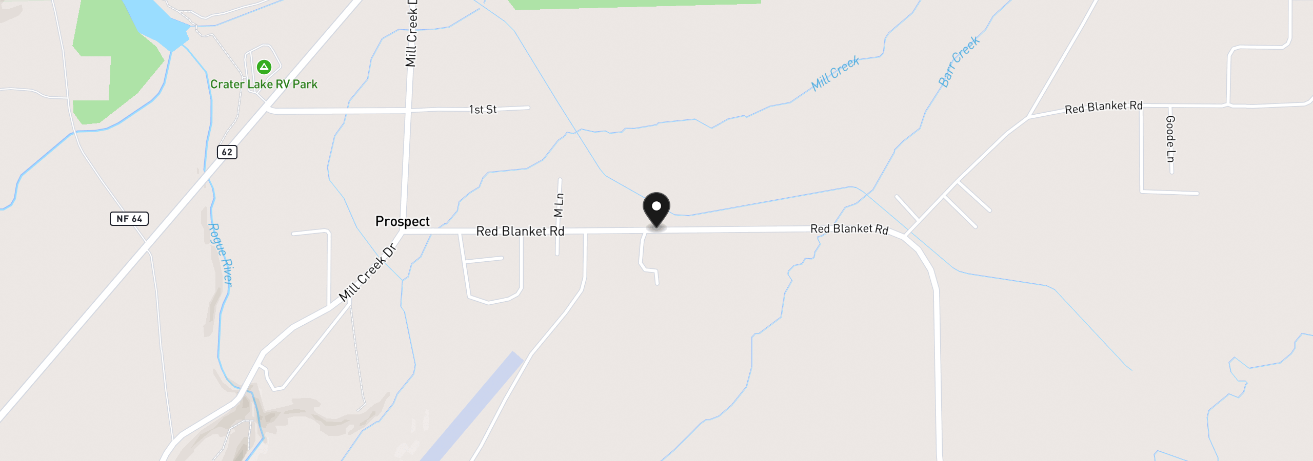 Map showing the location of Red Blanket Rd, Prospect, OR 97536