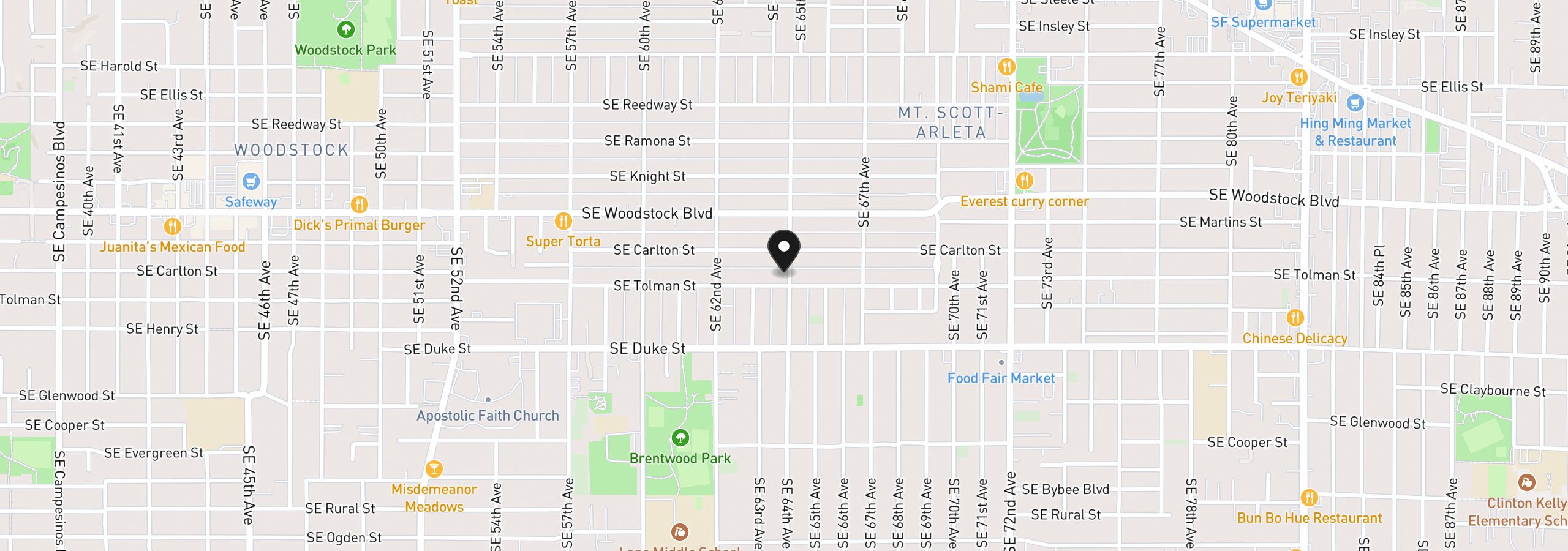 Map showing the location of 6423 SE Tolman St, Portland, OR 97206