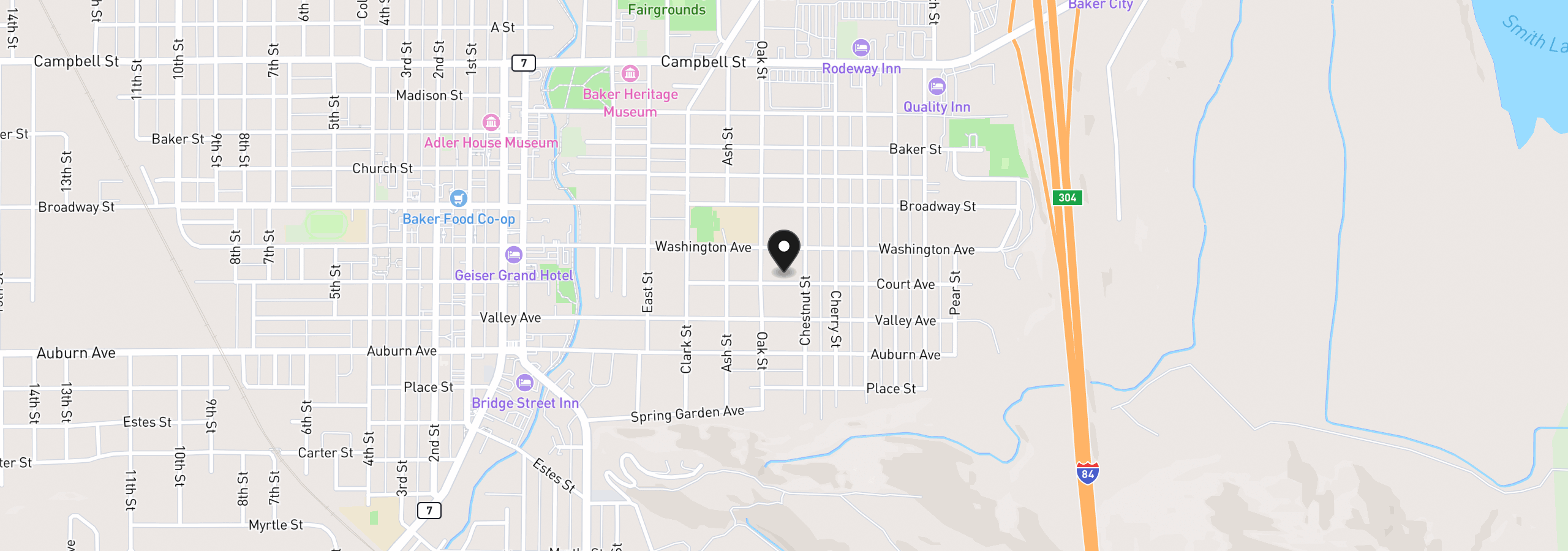 Map showing the location of 1220 Court Ave, Baker City, OR 97814