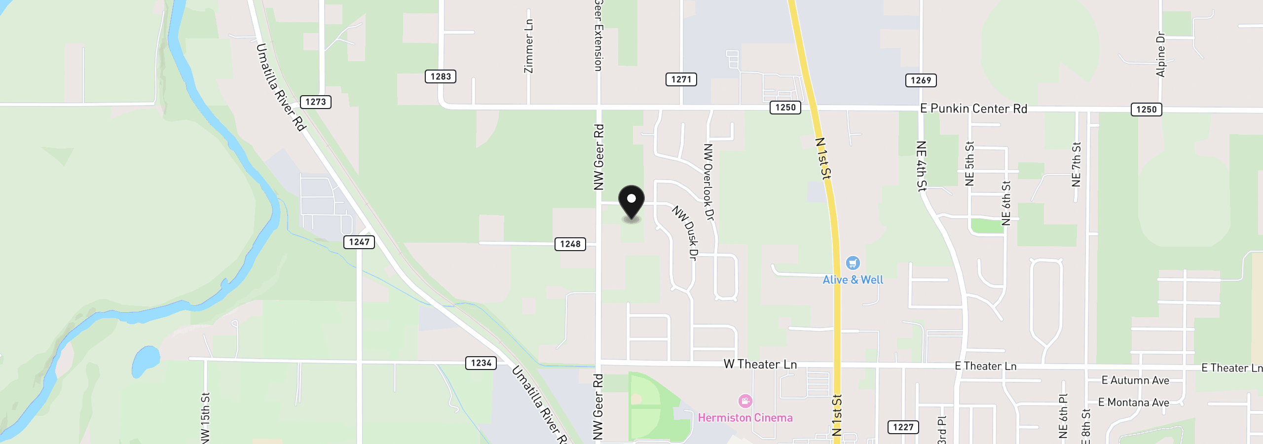 Map showing the location of W Dusk Dr, Hermiston, OR 97838