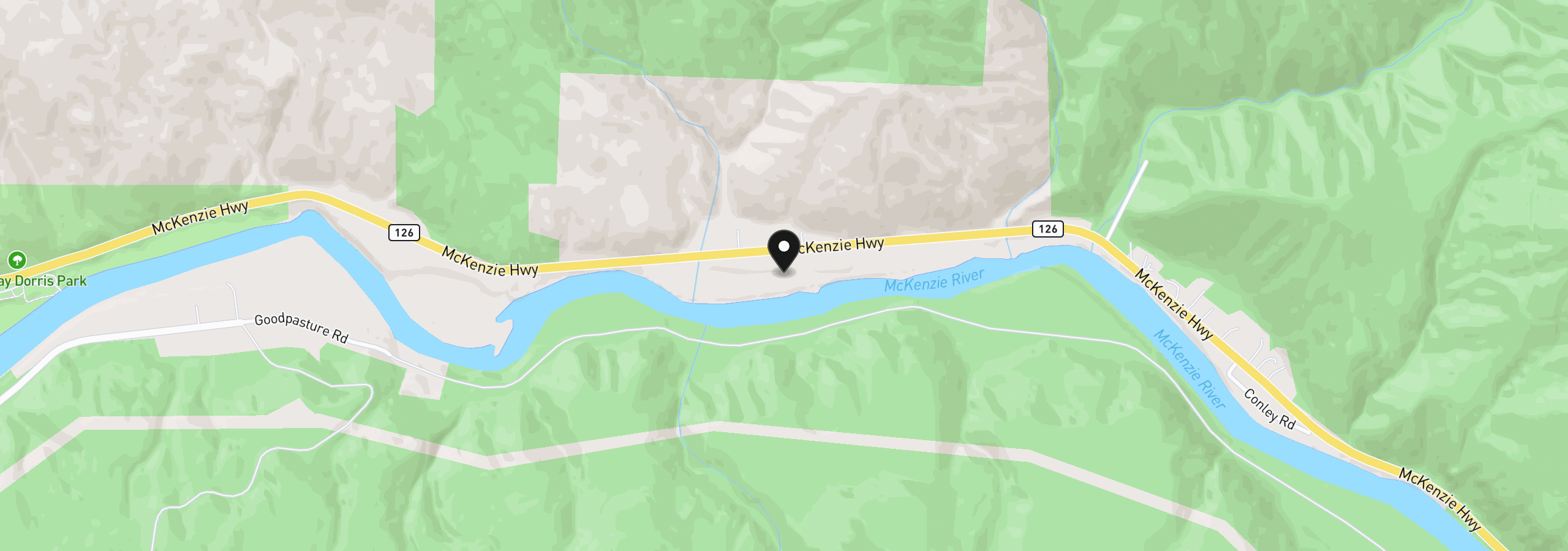 Map showing the location of 47664 McKenzie Hwy, Vida, OR 97488