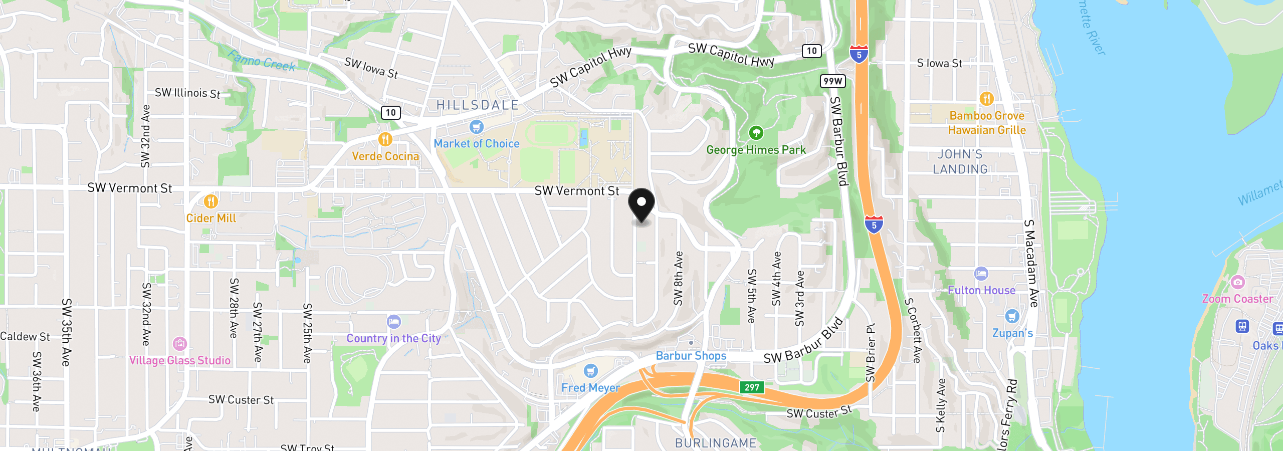 Map showing the location of 6826 SW 10th Ave, Portland, OR 97219