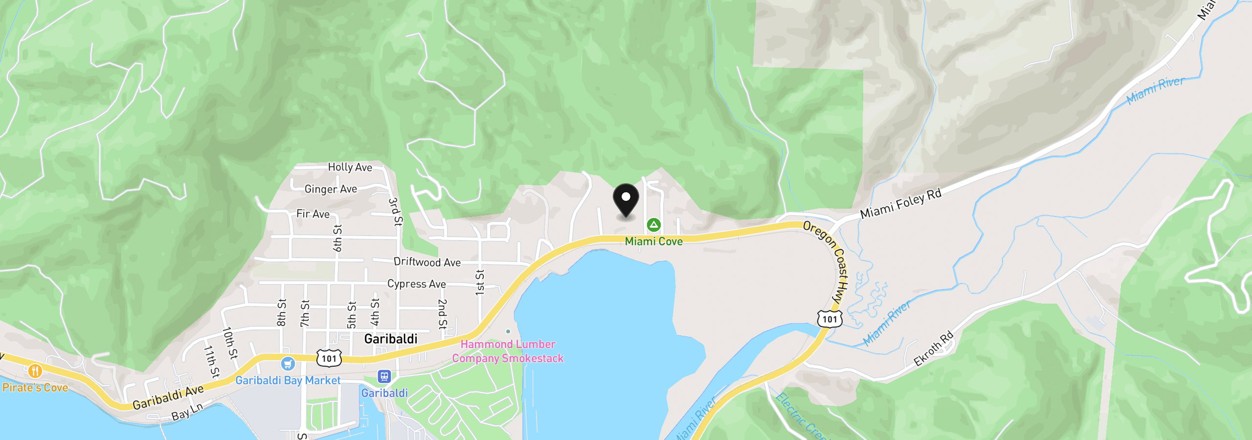 Map showing the location of 101 Magnolia Ln, Garibaldi, OR 97118