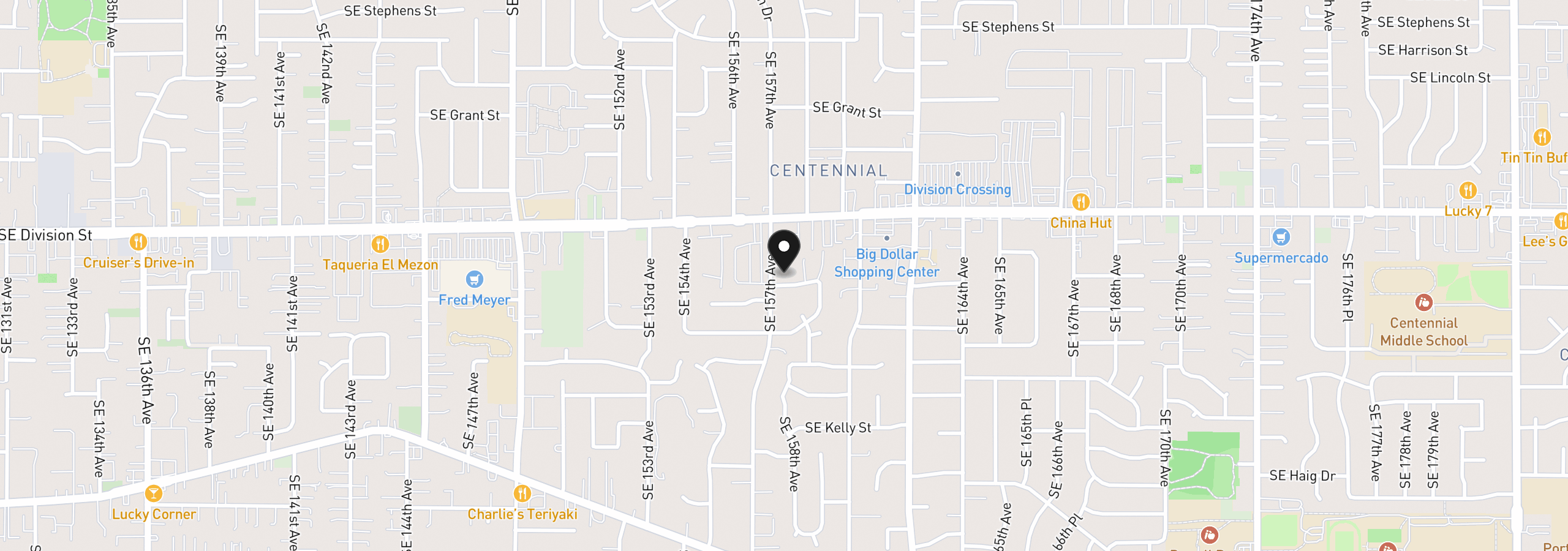 Map showing the location of 2644 SE 157th Ave, Portland, OR 97236