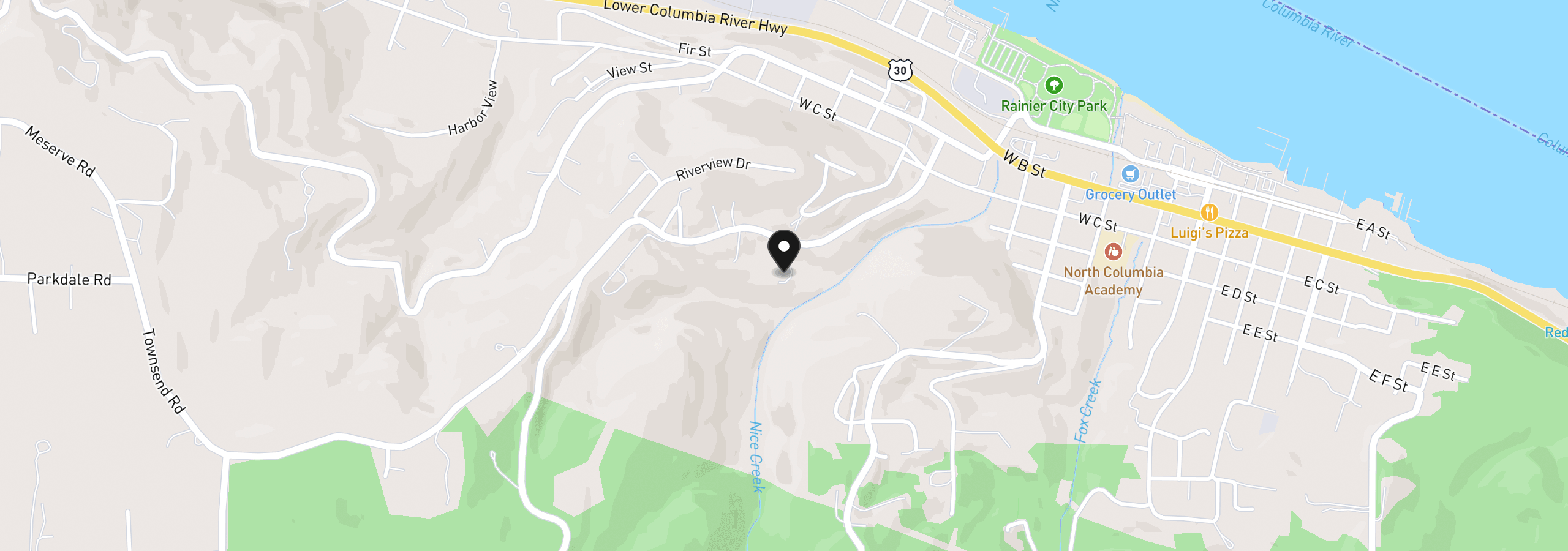 Map showing the location of 75442 Fern Hill Rd, Rainier, OR 97048