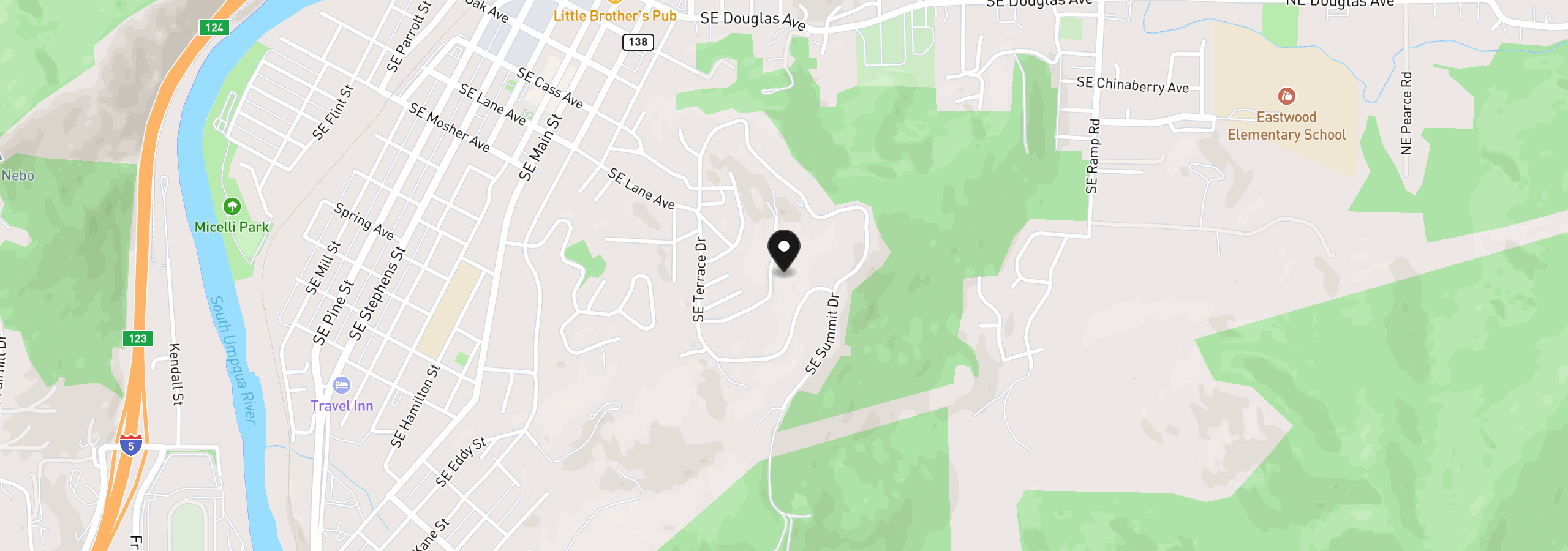 Map showing the location of 1356 SE Laurel Ct, Roseburg, OR 97470