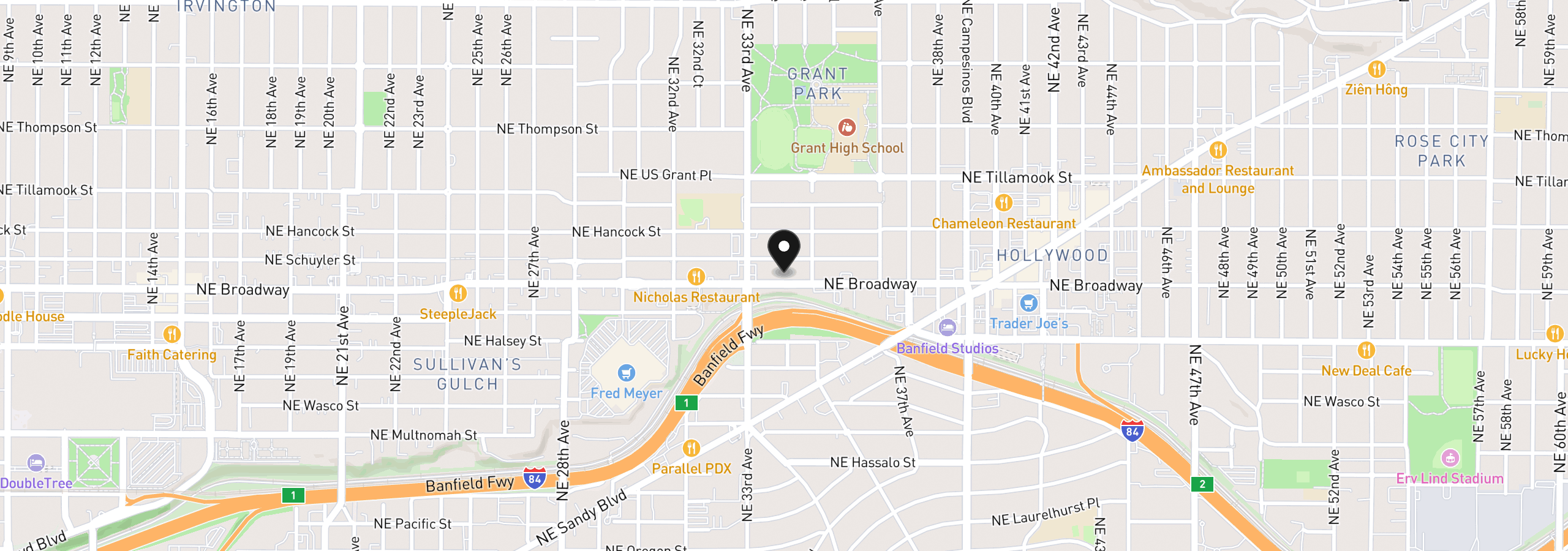 Map showing the location of 3403 NE Broadway St, Portland, OR 97232
