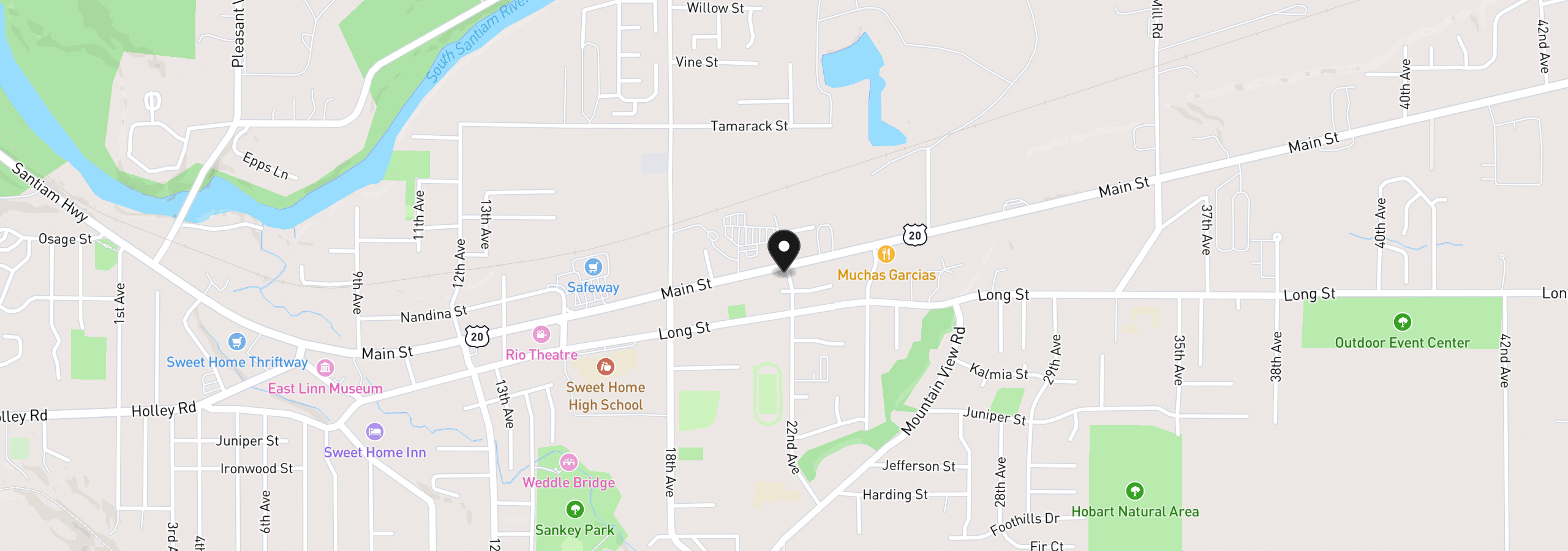 Map showing the location of 2123 Main St, Sweet Home, OR 97386