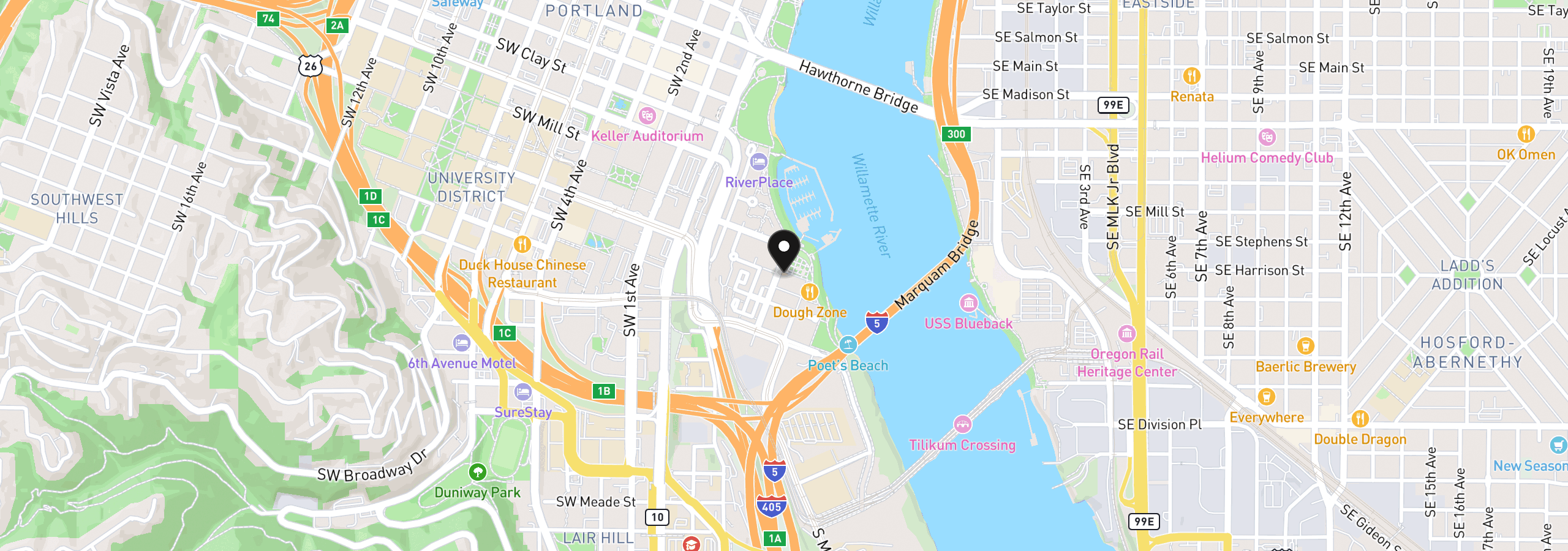 Map showing the location of 1920 S River Dr E902, Portland, OR 97201