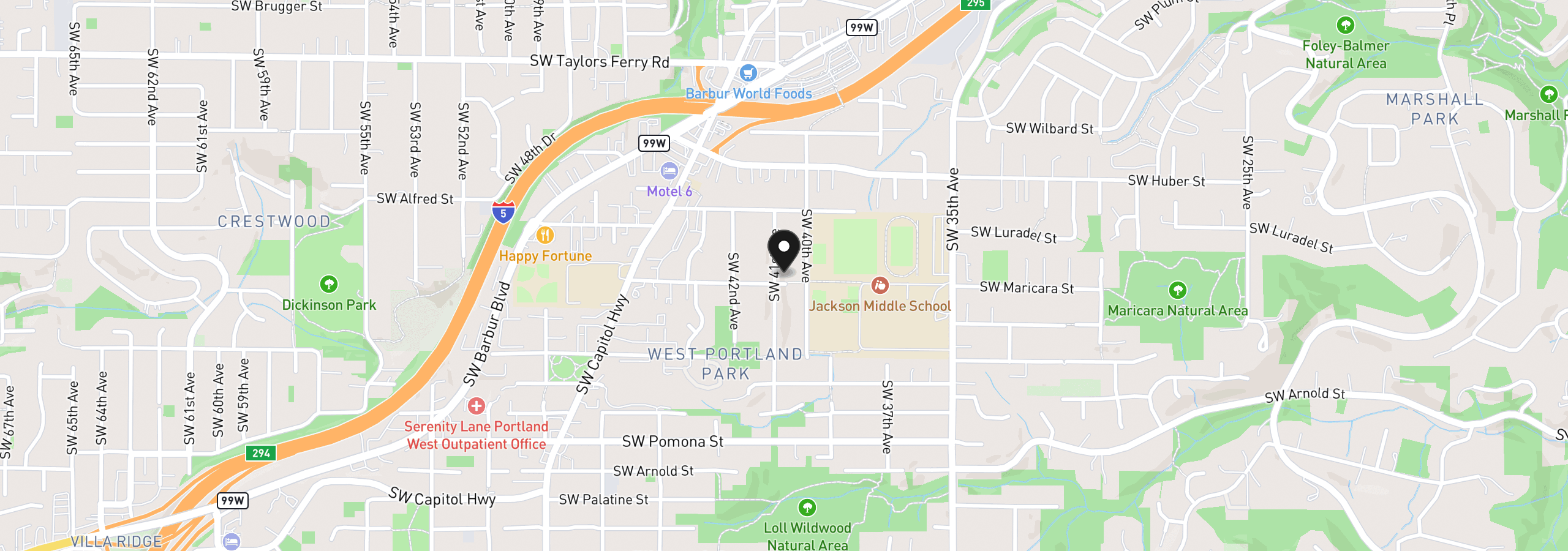 Map showing the location of 4033 SW Galeburn St, Portland, OR 97219