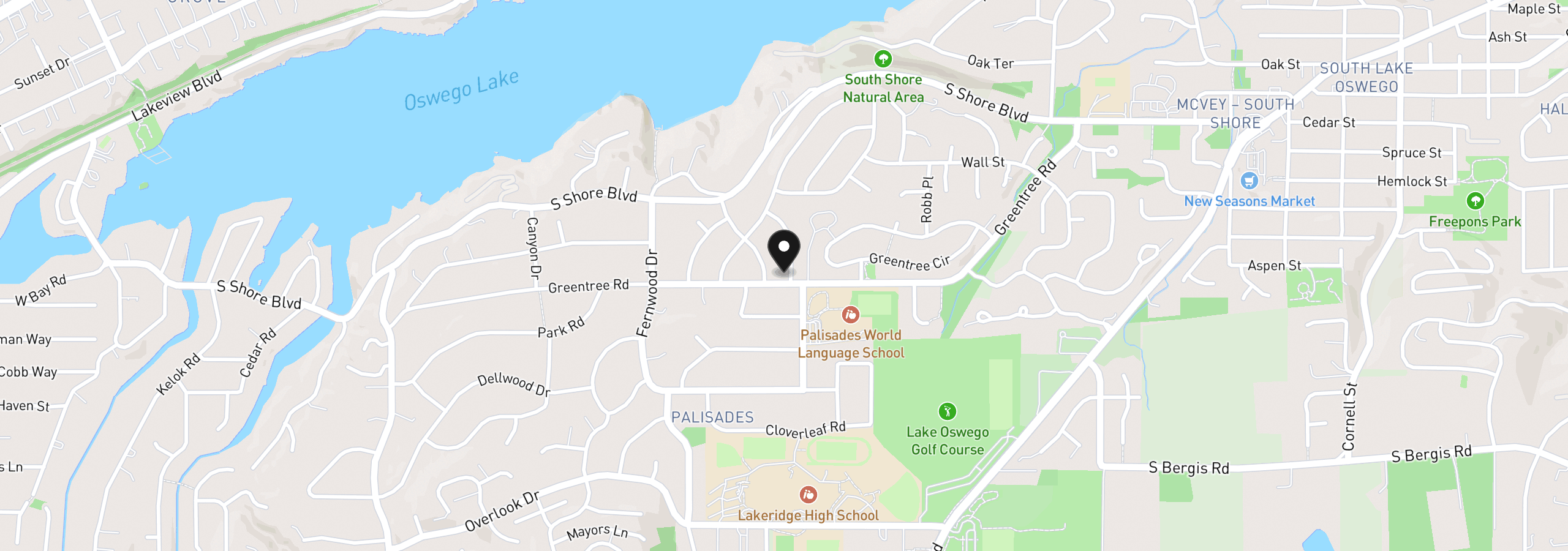 Map showing the location of 16998 Greentree Ave, Lake Oswego, OR 97034