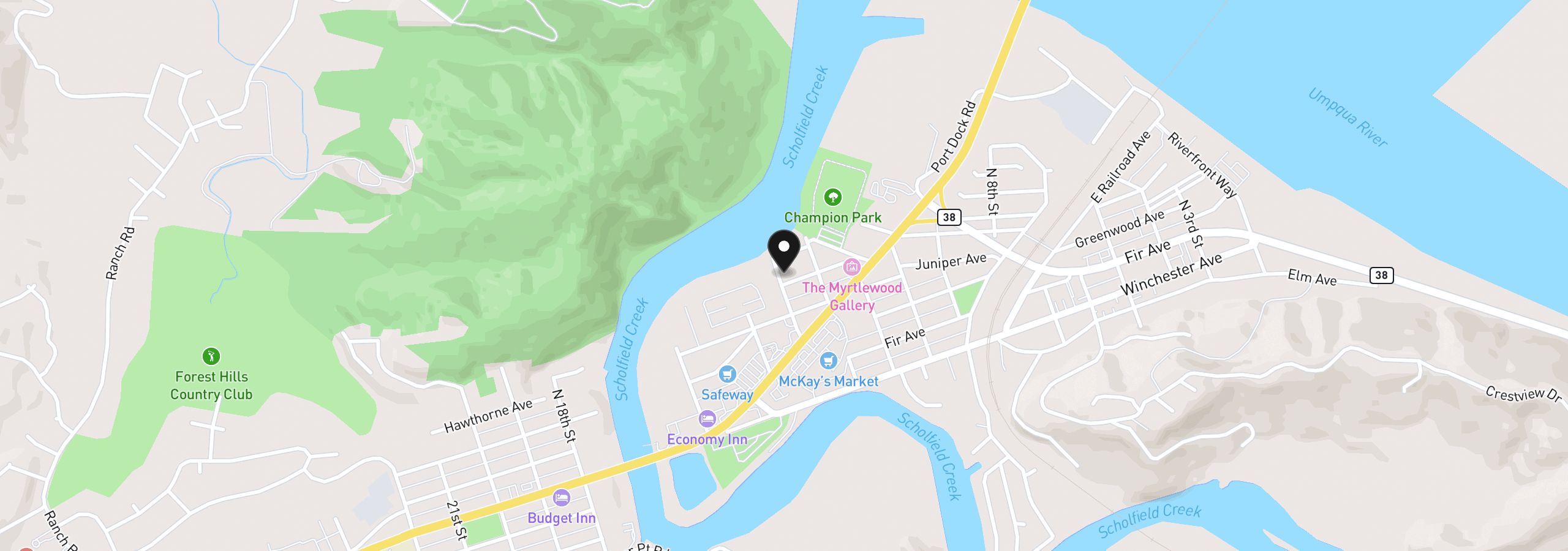 Map showing the location of 1289 Ivy Ave, Reedsport, OR 97467