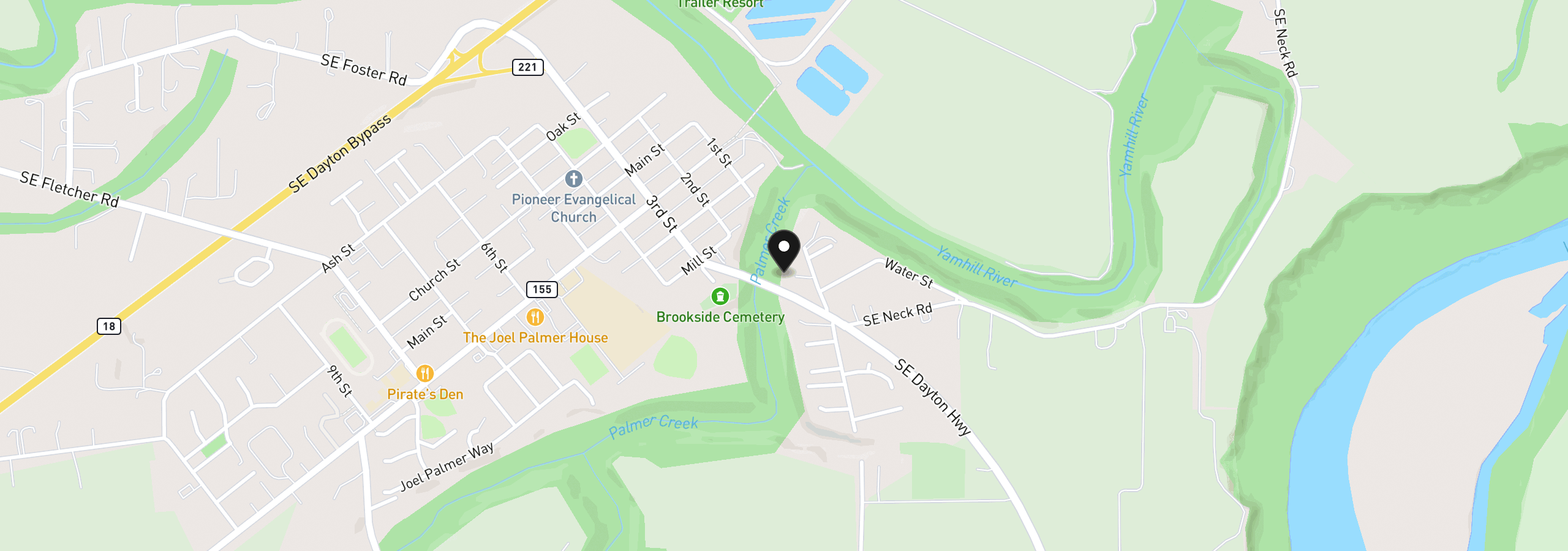 Map showing the location of 545 SE Palmer Ln, Dayton, OR 97114