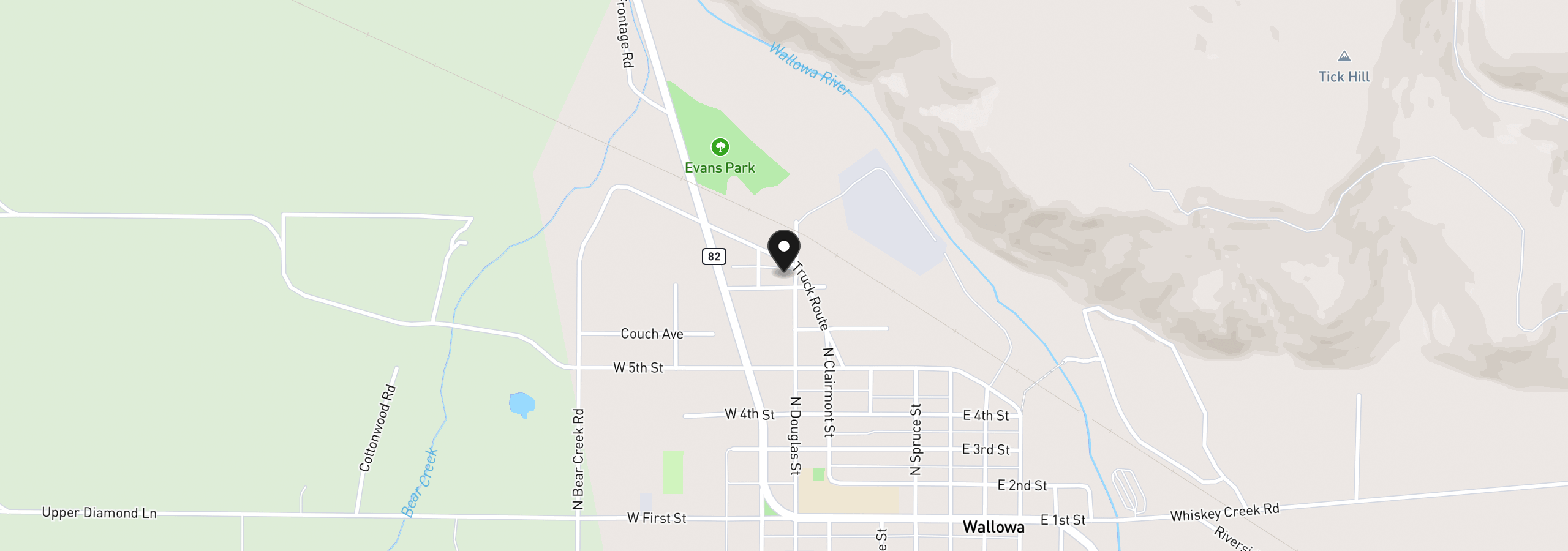 Map showing the location of 0 W 7th St, Wallowa, OR 97885