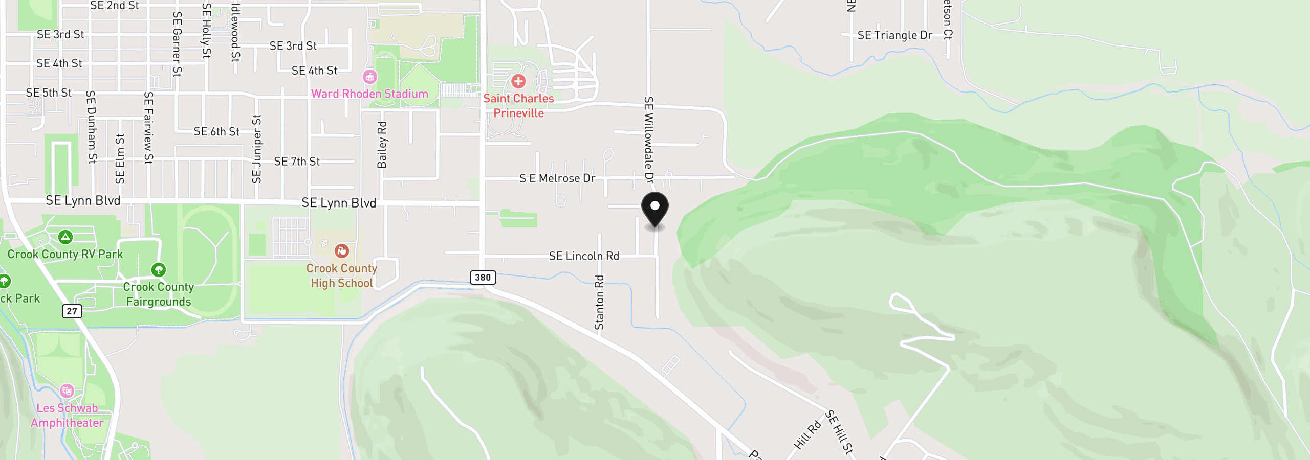 Map showing the location of 900 SE Willowdale Dr, Prineville, OR 97754