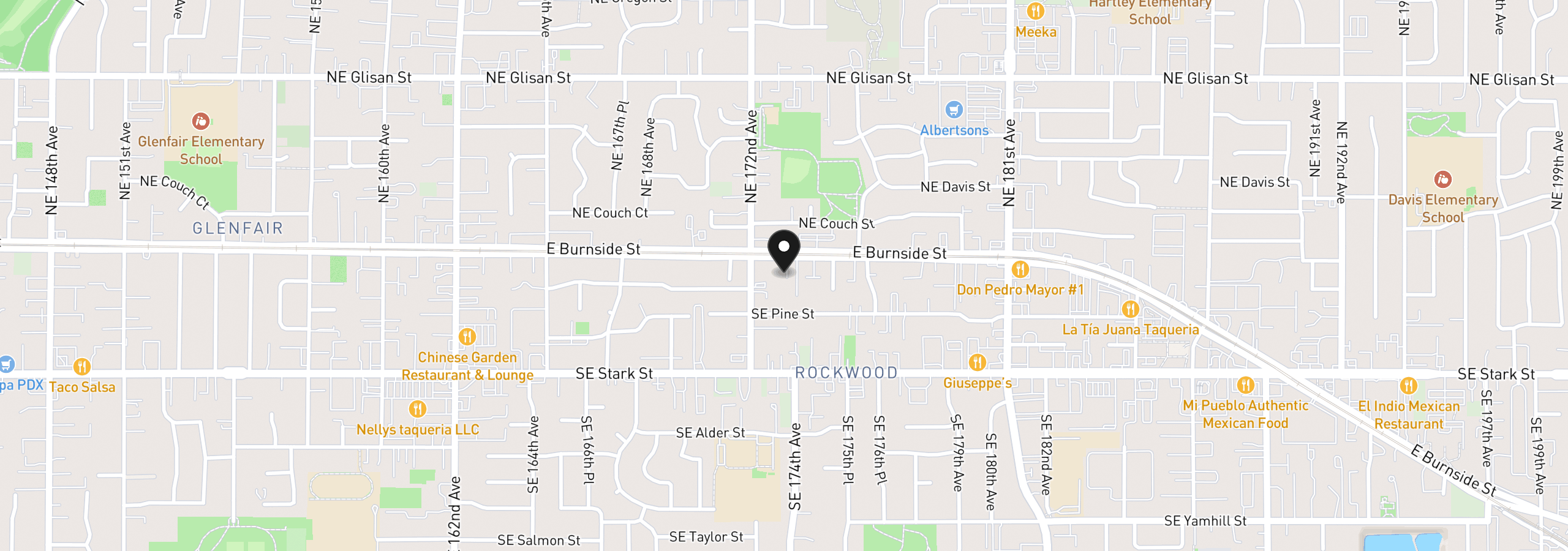Map showing the location of 17312 17314 E Burnside St, Portland, OR 97233