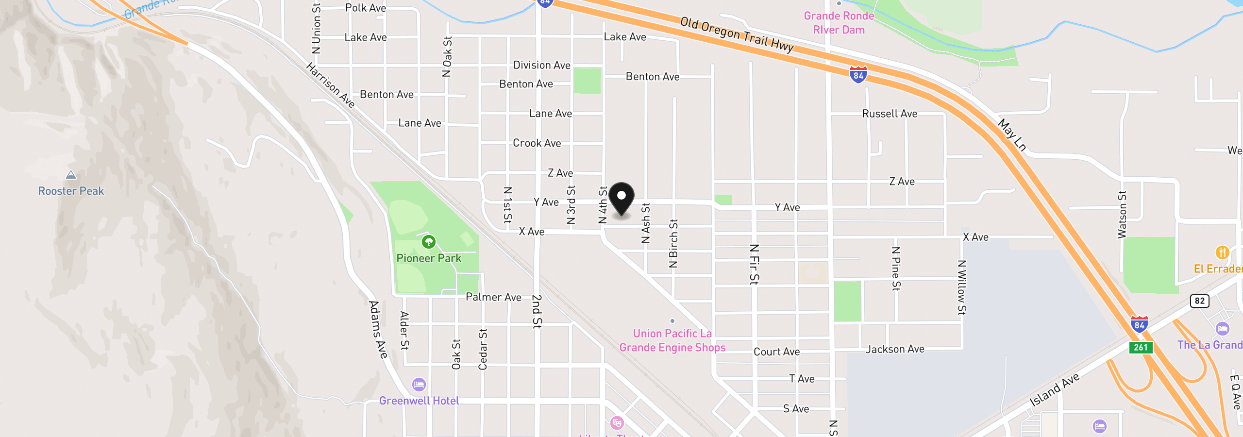 Map showing the location of X Avenue, La Grande, OR 97850