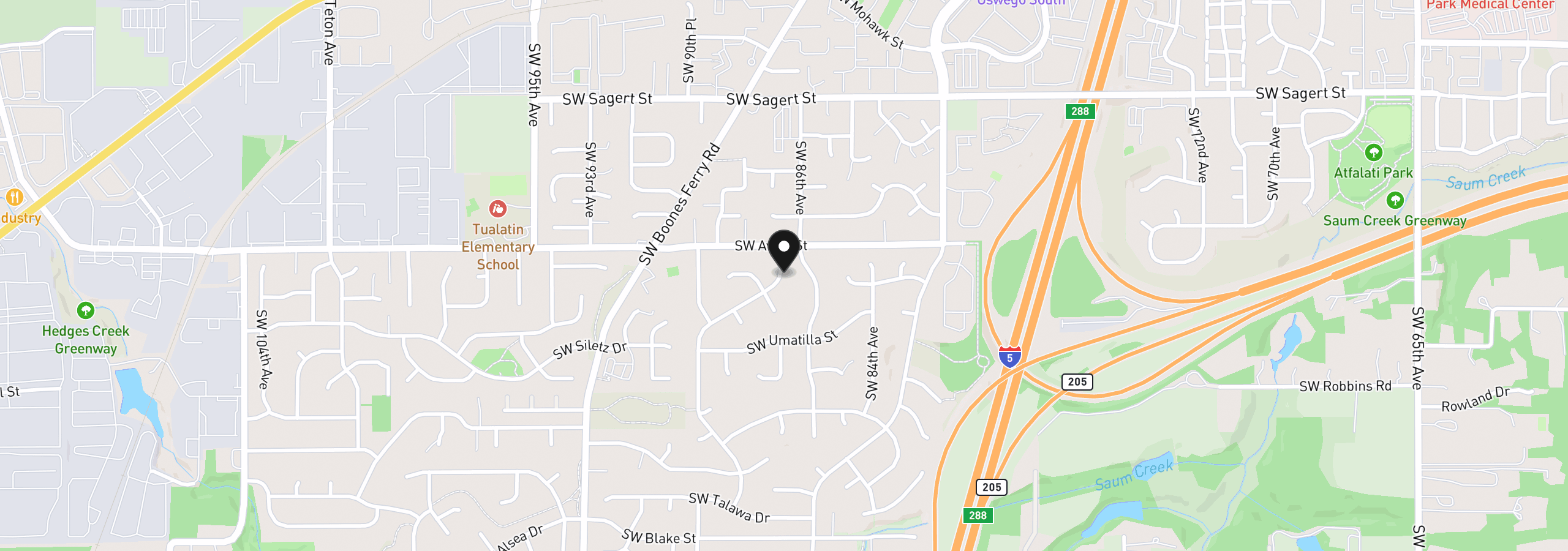 Map showing the location of 20600 SW Shoshone Dr, Tualatin, OR 97062