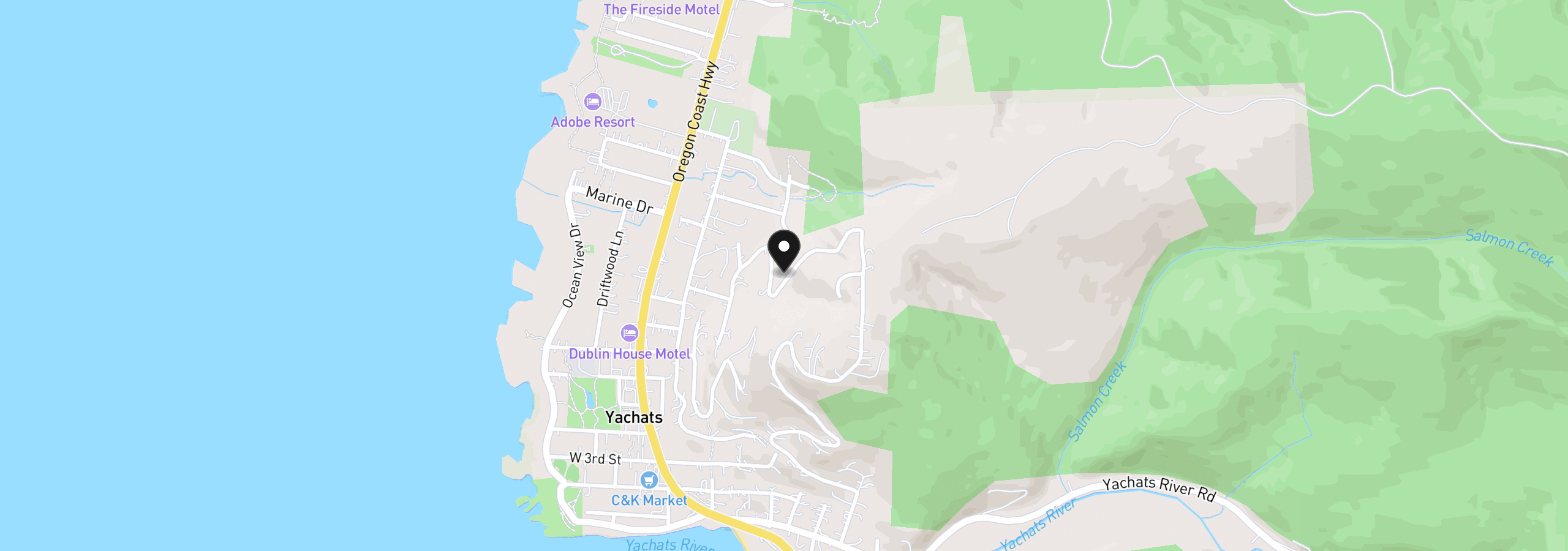 Map showing the location of 16 Gimlet Ln, Yachats, OR 97498