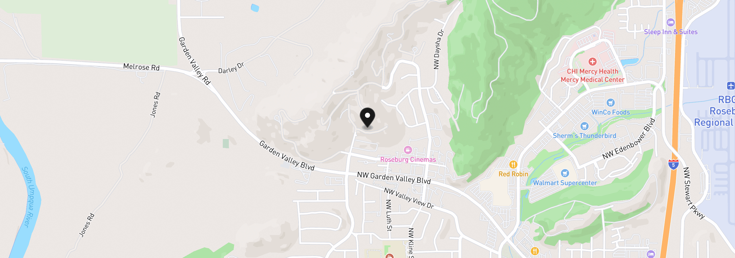 Map showing the location of 1972 Warewood Terrace Ct, Roseburg, OR 97471
