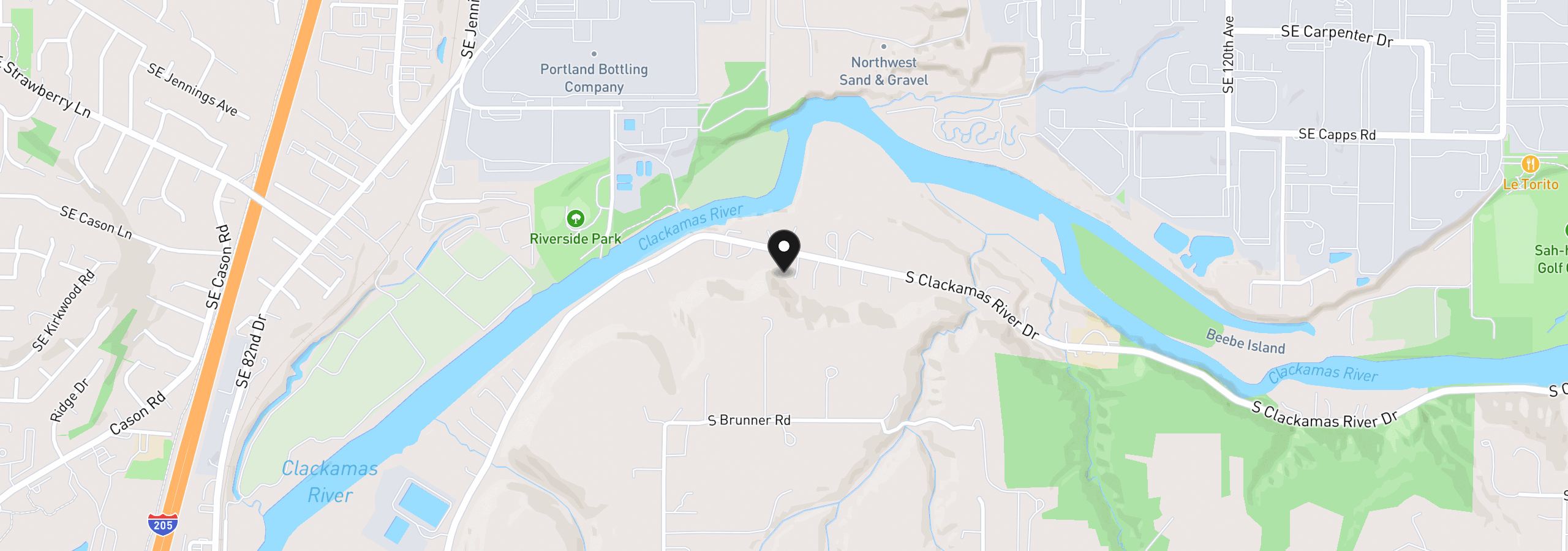 Map showing the location of 15010 Clackamas River Dr, Oregon City, OR 97045