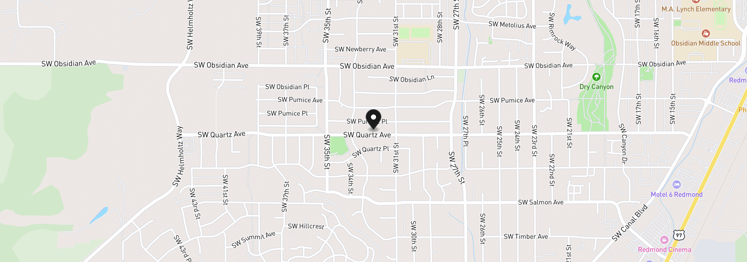 Map showing the location of 3217 SW Quartz Ave, Redmond, OR 97756